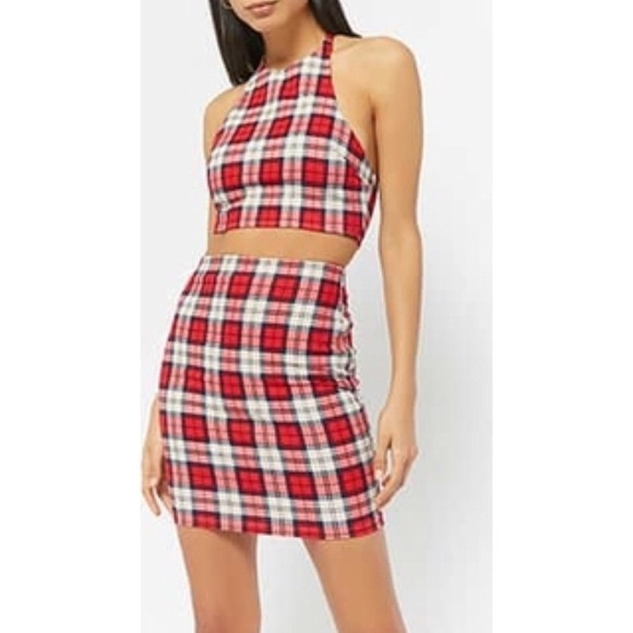 Forever 21 Dresses & Skirts - Red Plaid Two Piece Set